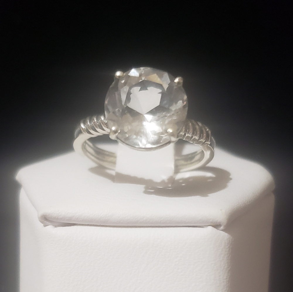 Clear Quartz Faceted Crystal Ring ~ 925 Sterling Silver